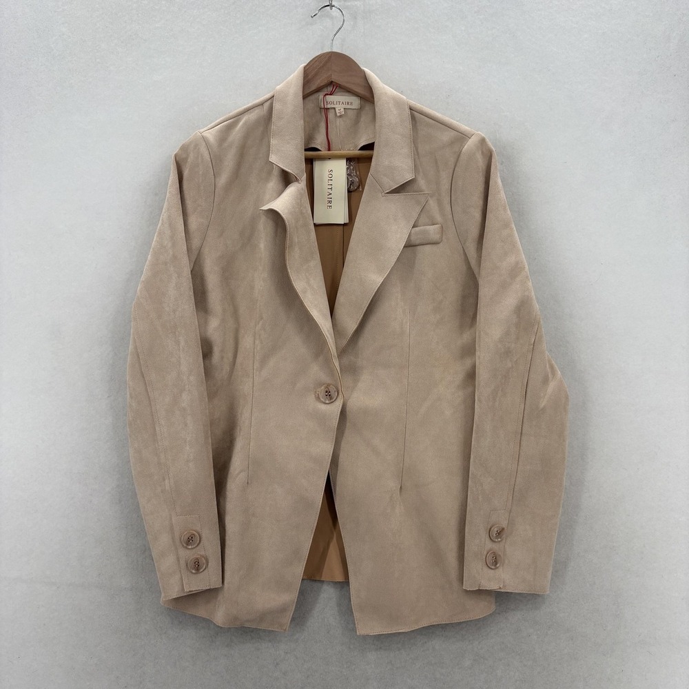 Anthropologie Solitaire Blazer Womens M Beige Faux Suede Single Button Jacket